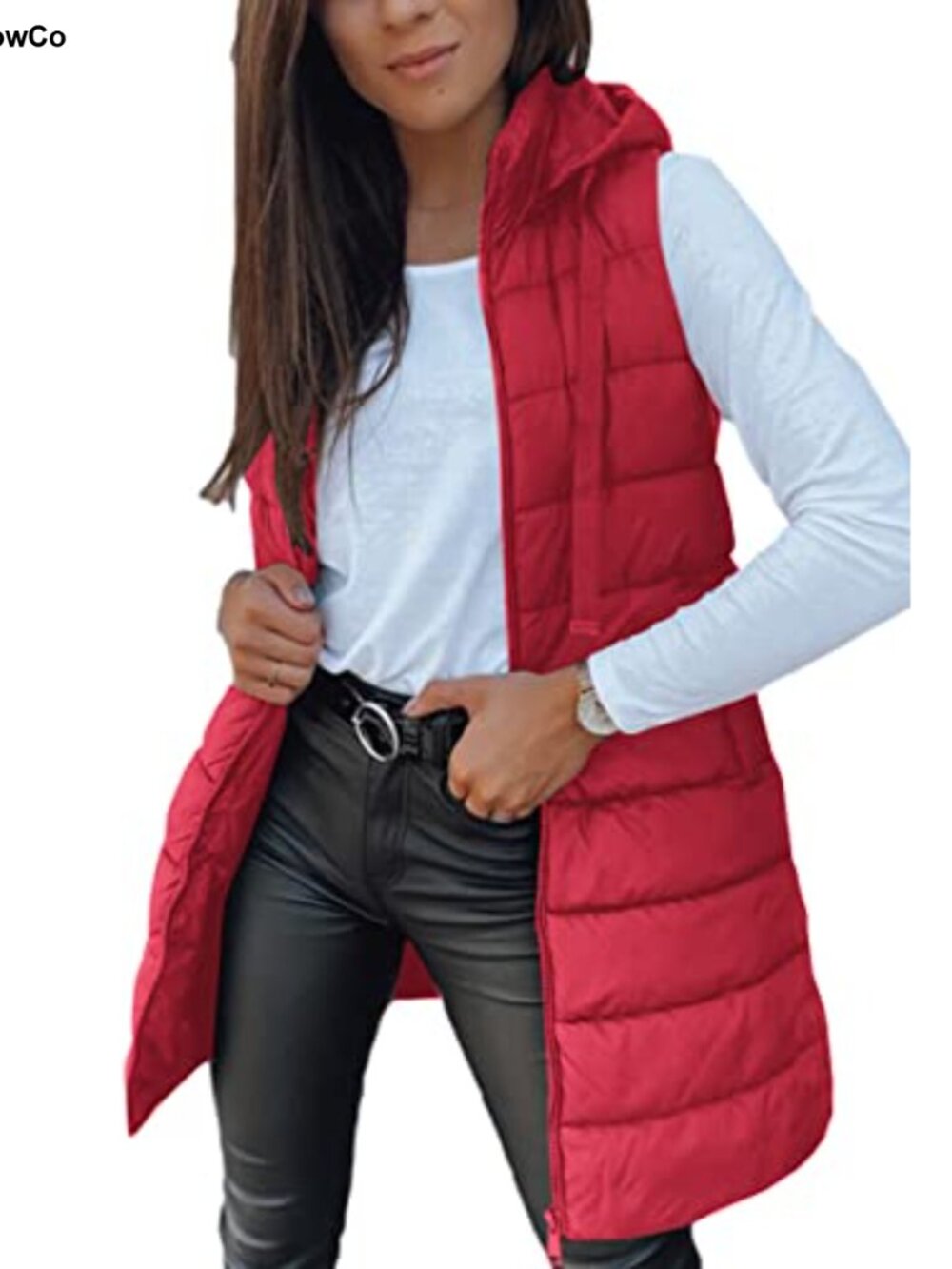 Women's Long Puffer Vest Hooded Sleeveless 100% Polyester Winter Outerwear